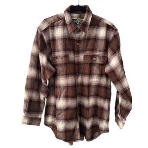 Field & Stream Heavy 100% Cotton Plaid Button Up Shirt XL Brown